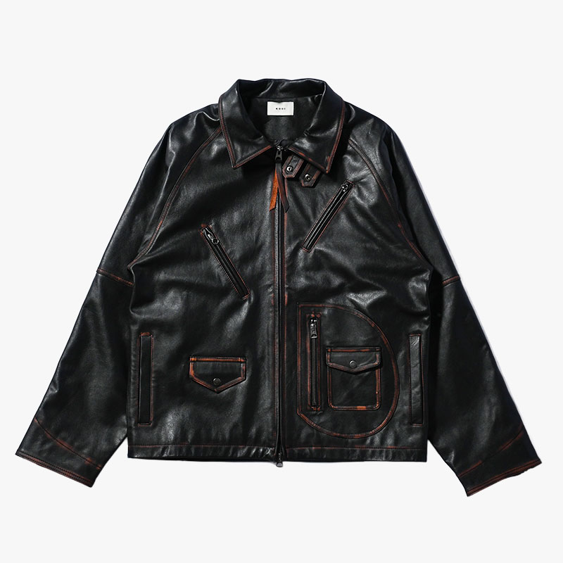 D POCKET AGING LEATHER JACKET -BLACK- | IN ONLINE STORE
