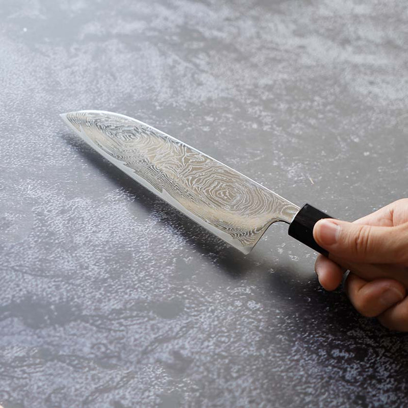 義弘作 Mo.V墨流し 三徳包丁165mm ウォールナット柄【堺刃物】 ｜ARTISAN