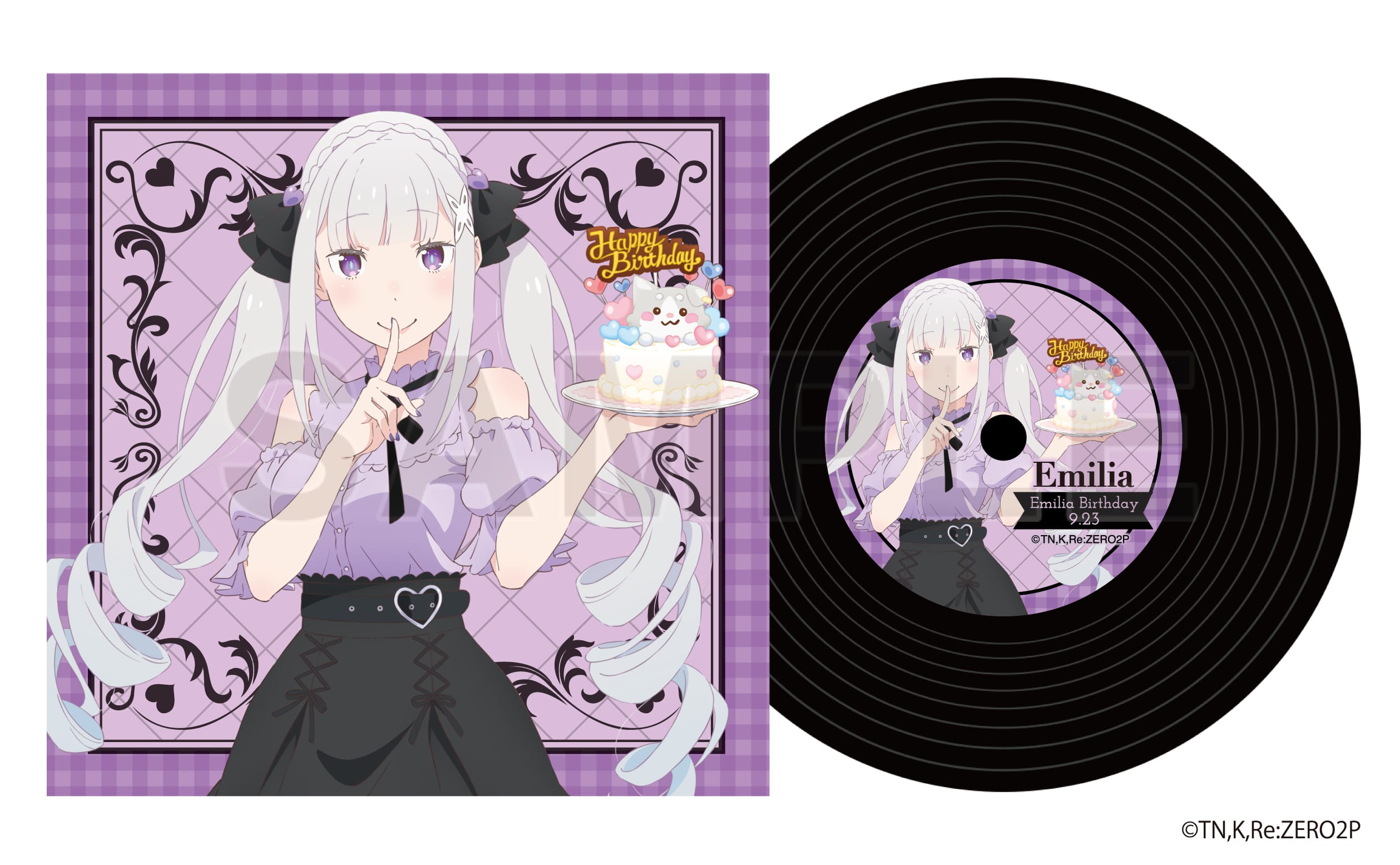 Re:ゼロから始める異世界生活 レコード風コースター エミリアの誕生日