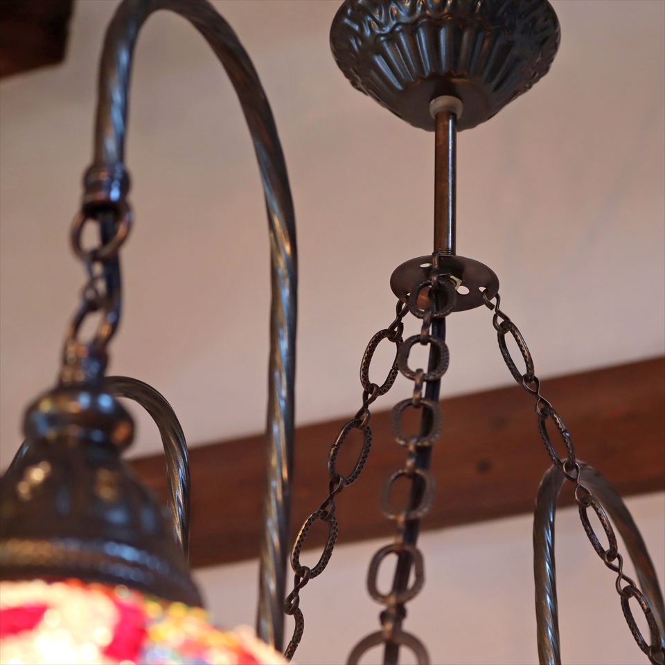 キリムスタイル / トルコランプ モザイクガラスランプシャンデリア 4灯