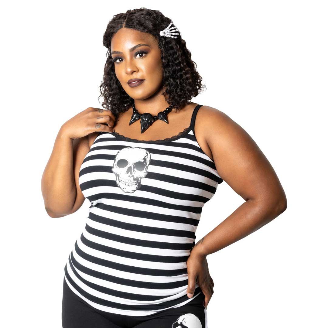 Skull Striped Lace Cami Top