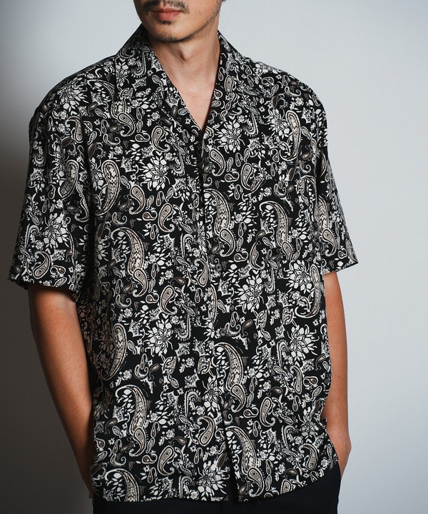 フラワーペイズリープリントオープンカラーシャツ｜メンズファッション