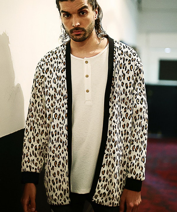 レオパード柄ダブルジャガードカーディガン｜メンズファッション通販