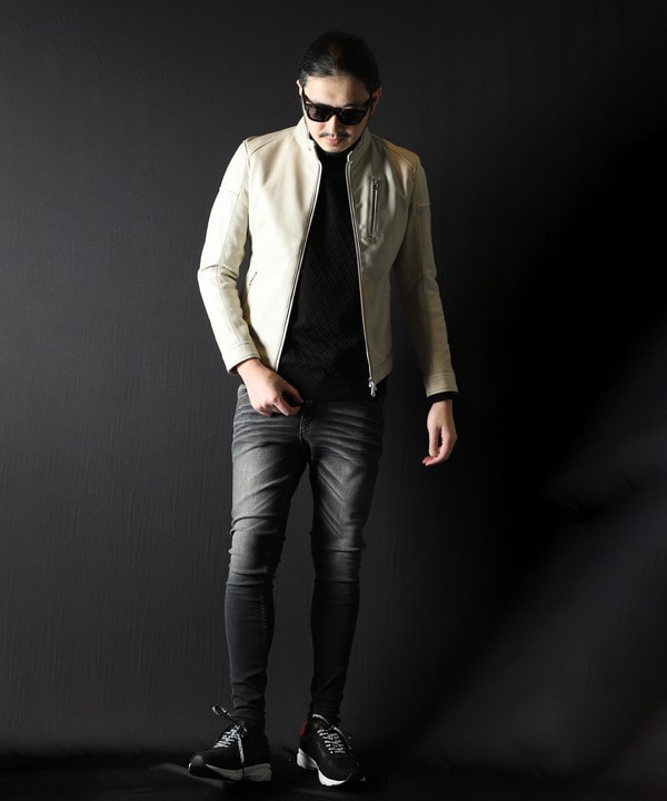 アーガイル×畦編みタートルネックニット｜メンズファッション