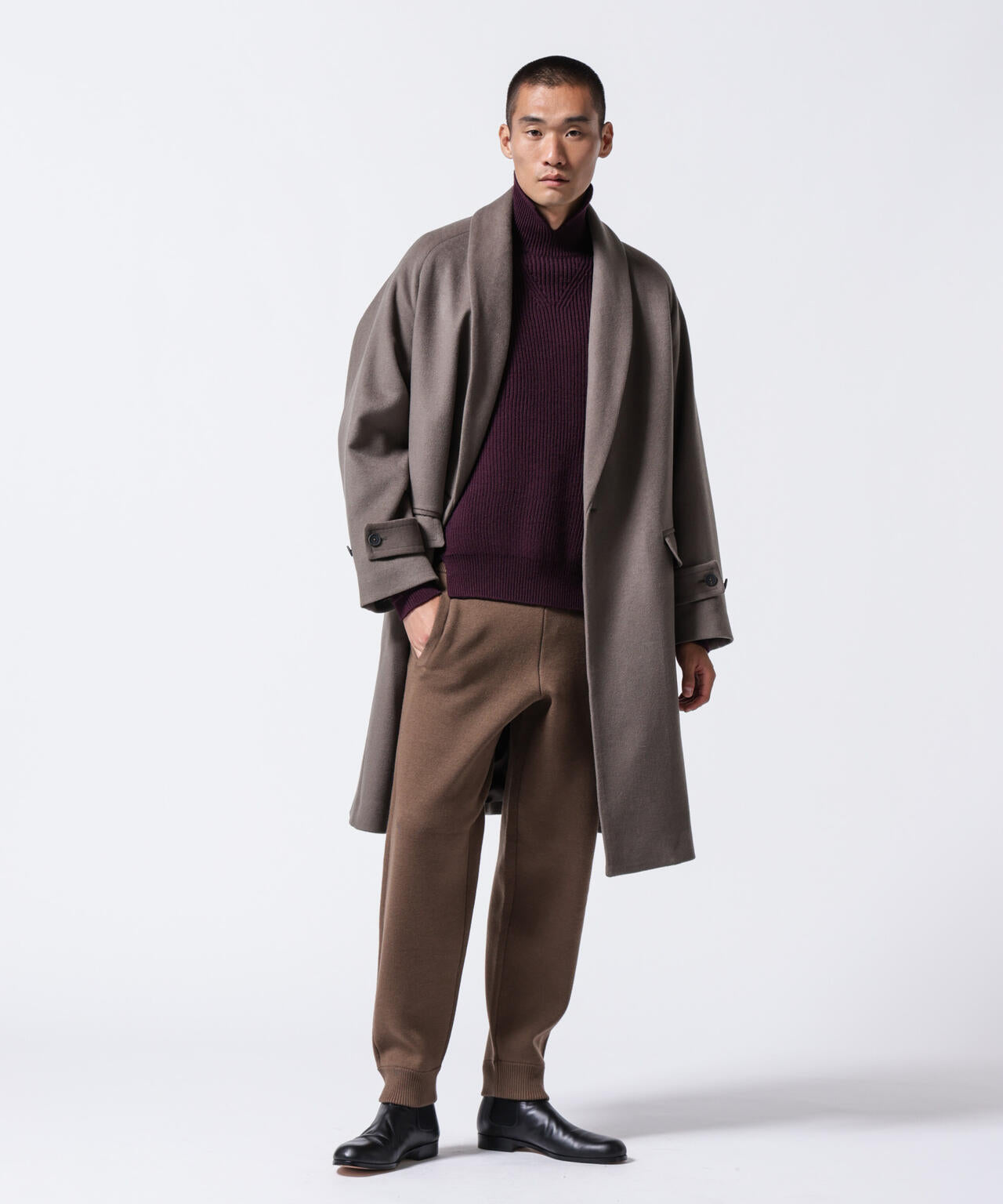 ASSEMBLANC ｣ シルク ブレンド ダブルクロス ショールカラー コート