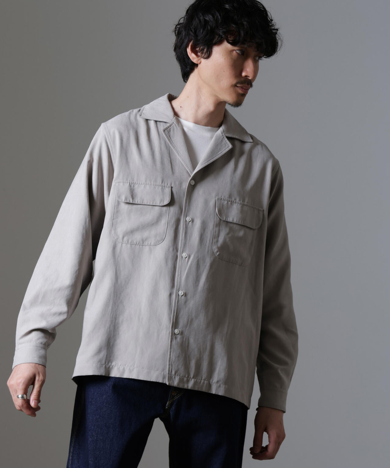 スウェード ライク オープンカラー シャツ