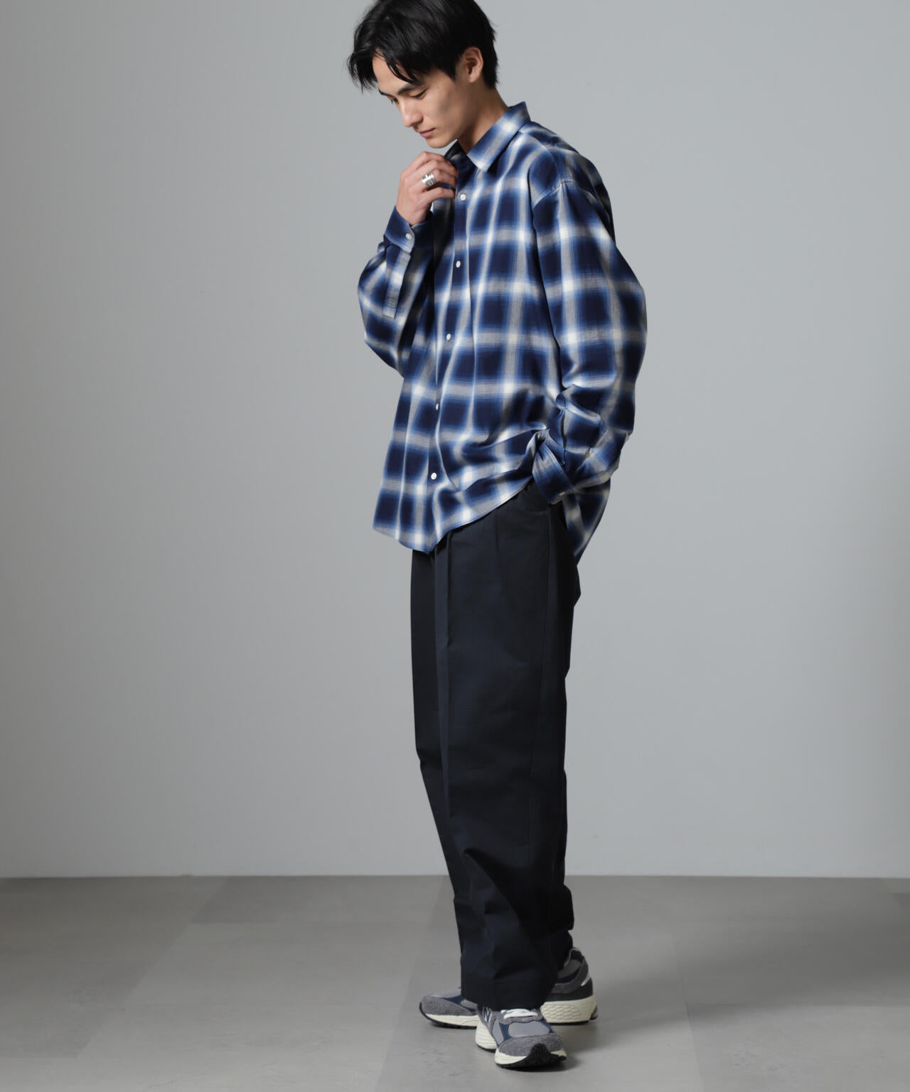 ツイル ソフト オンブレ チェック シャツ