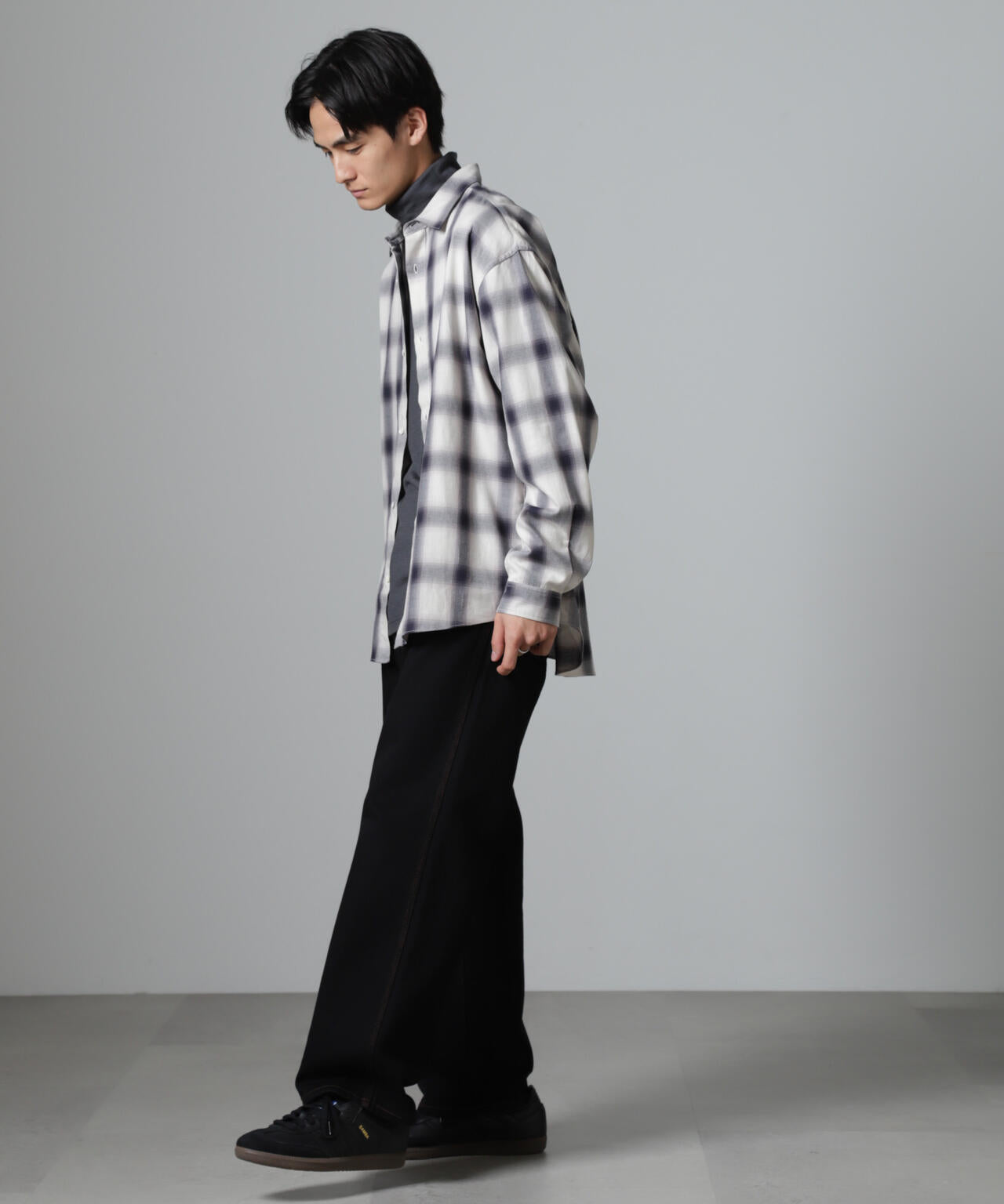 ツイル ソフト オンブレ チェック シャツ