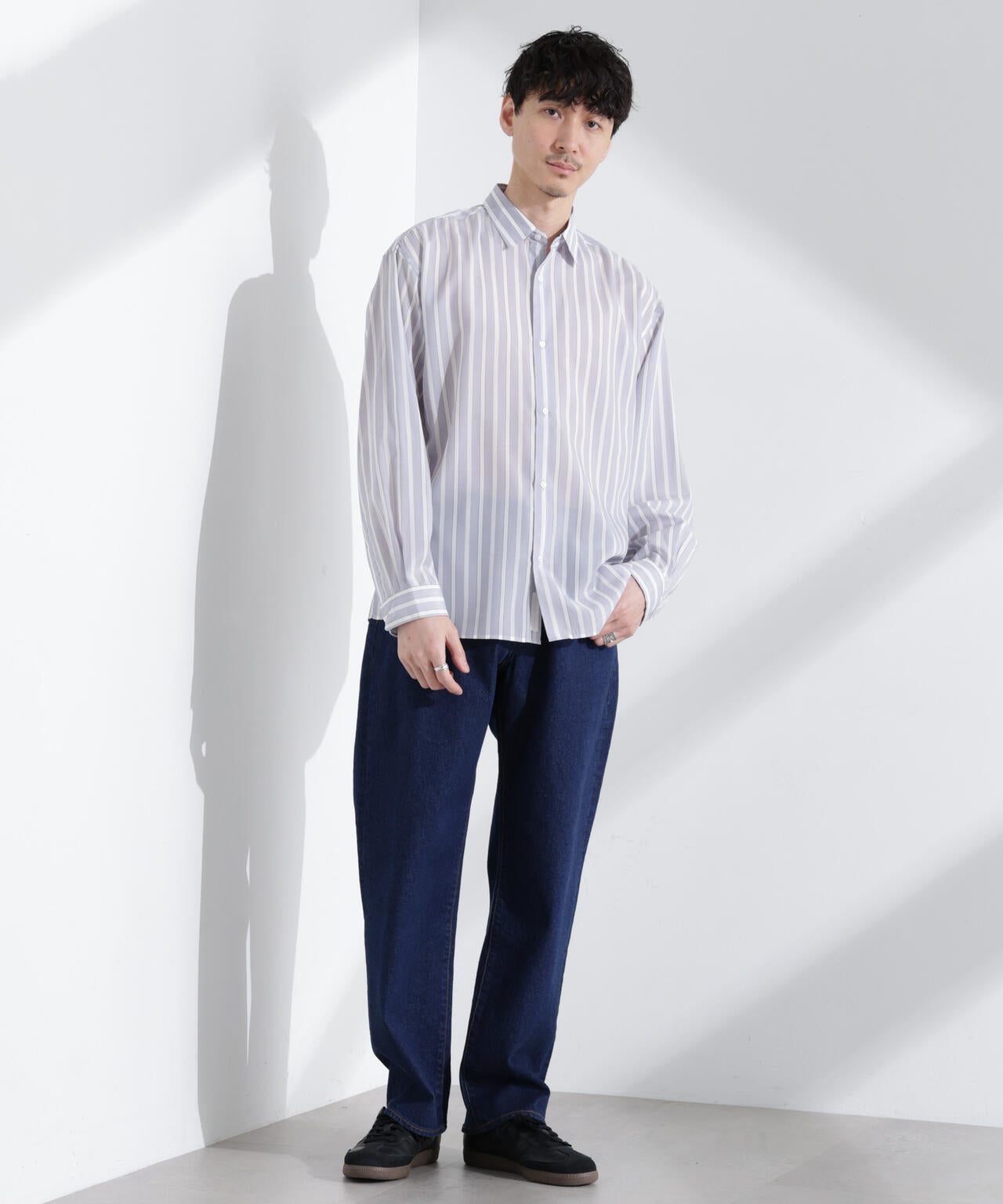 大人の ワイド シャツ 」レギュラーカラー ストライプ 長袖