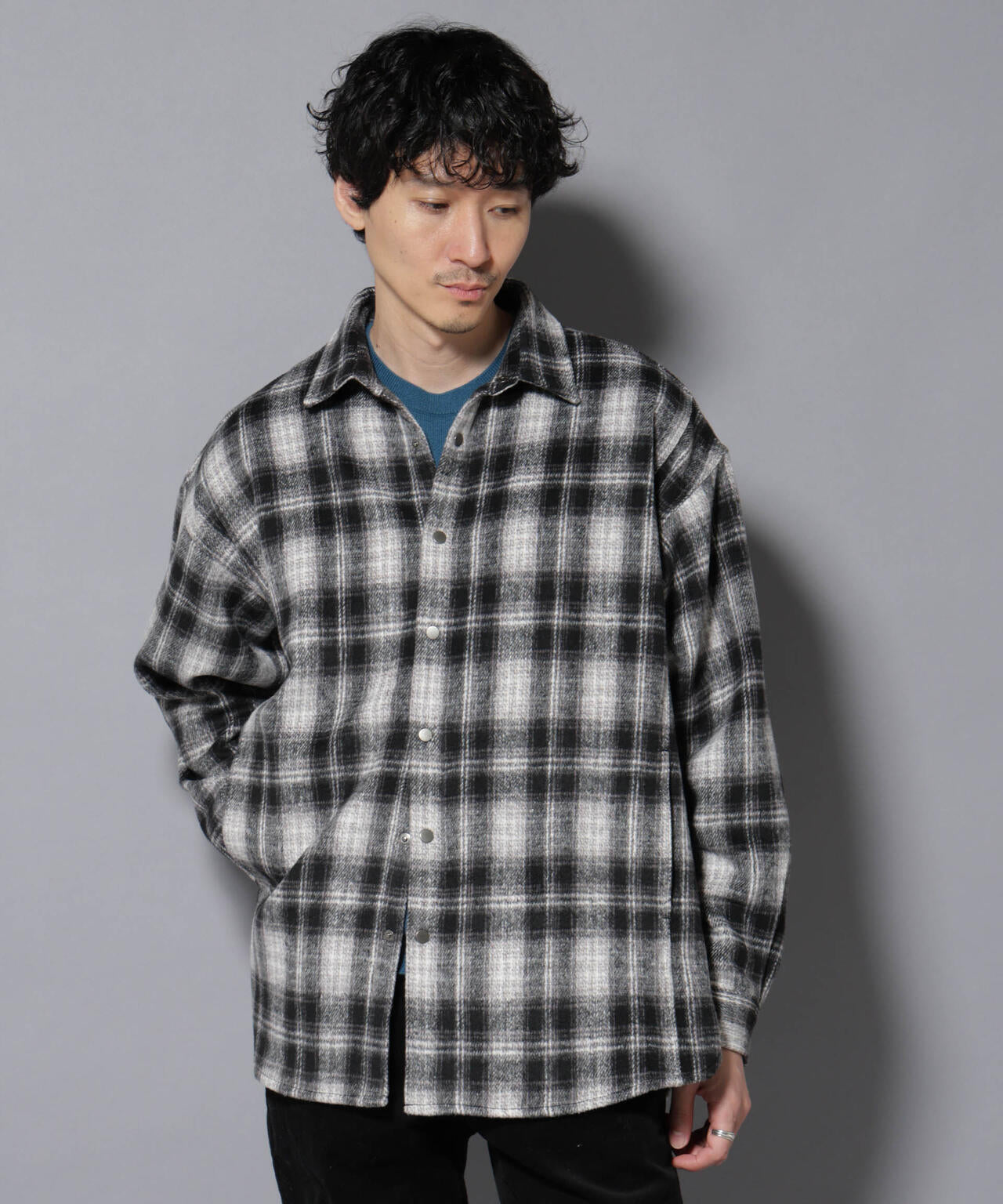 シャギーオンブレーチェックジャケット