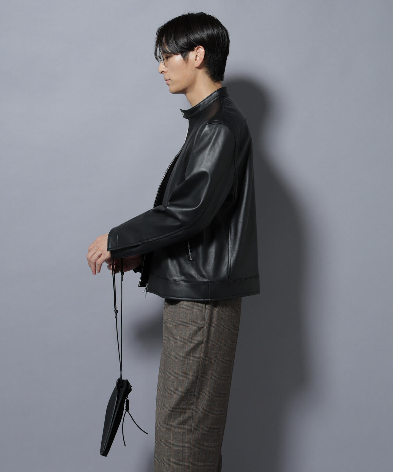 ラムナッパレザーバンドカラーライダースジャケット