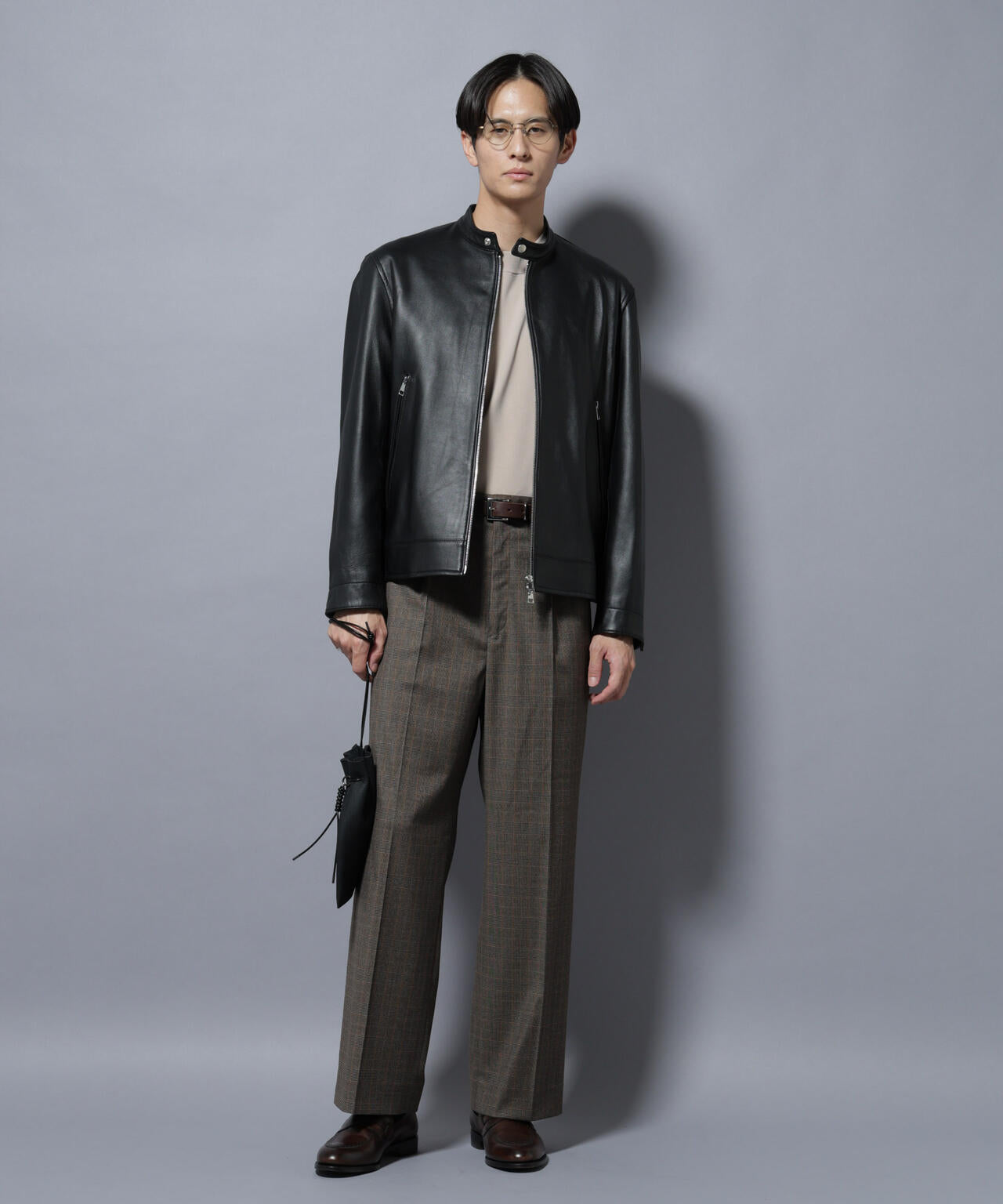 ラムナッパレザーバンドカラーライダースジャケット