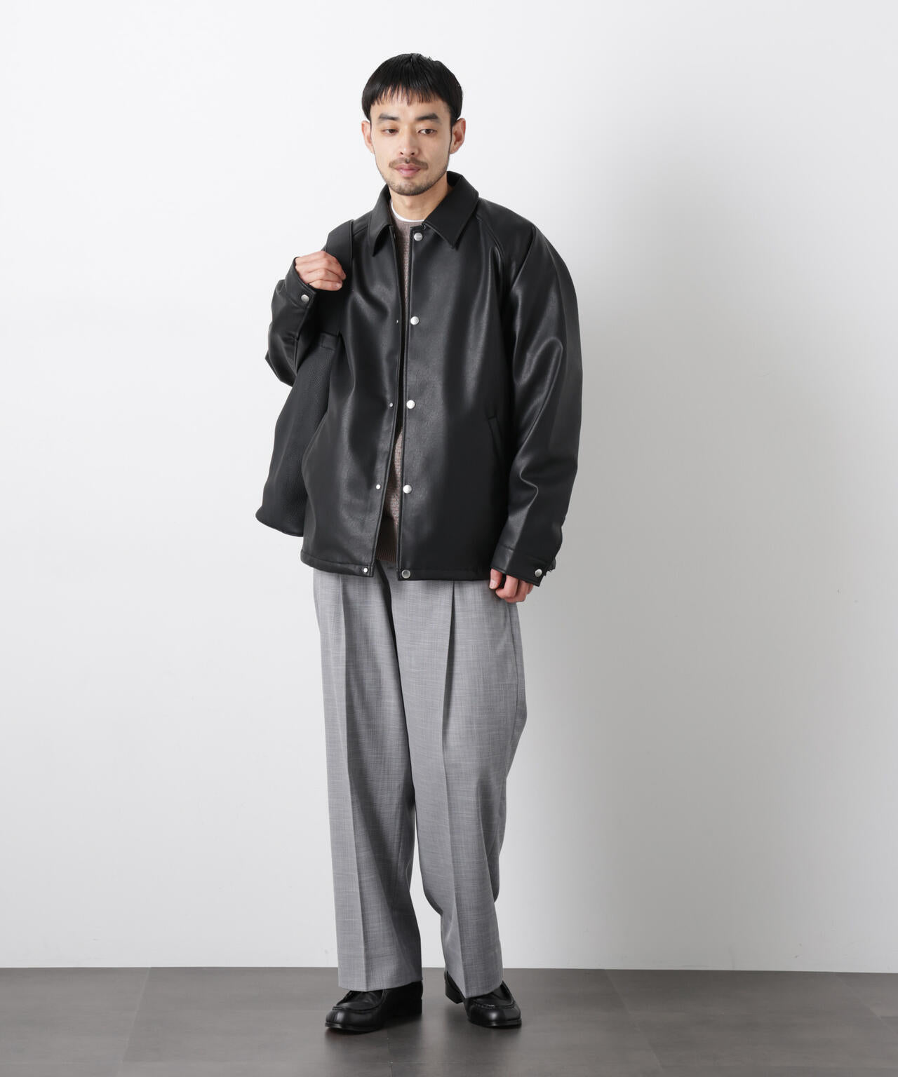 フェイクレザーリラックスコーチジャケット