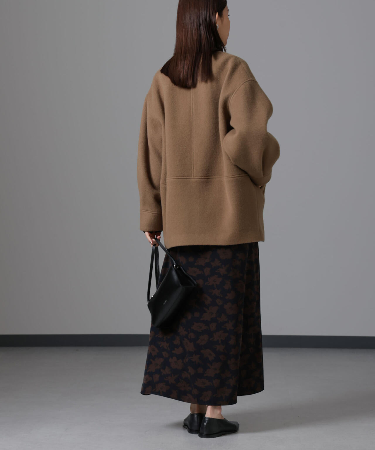 PECOLAMB ウール カシミヤ ノーカラー ミドル丈コート