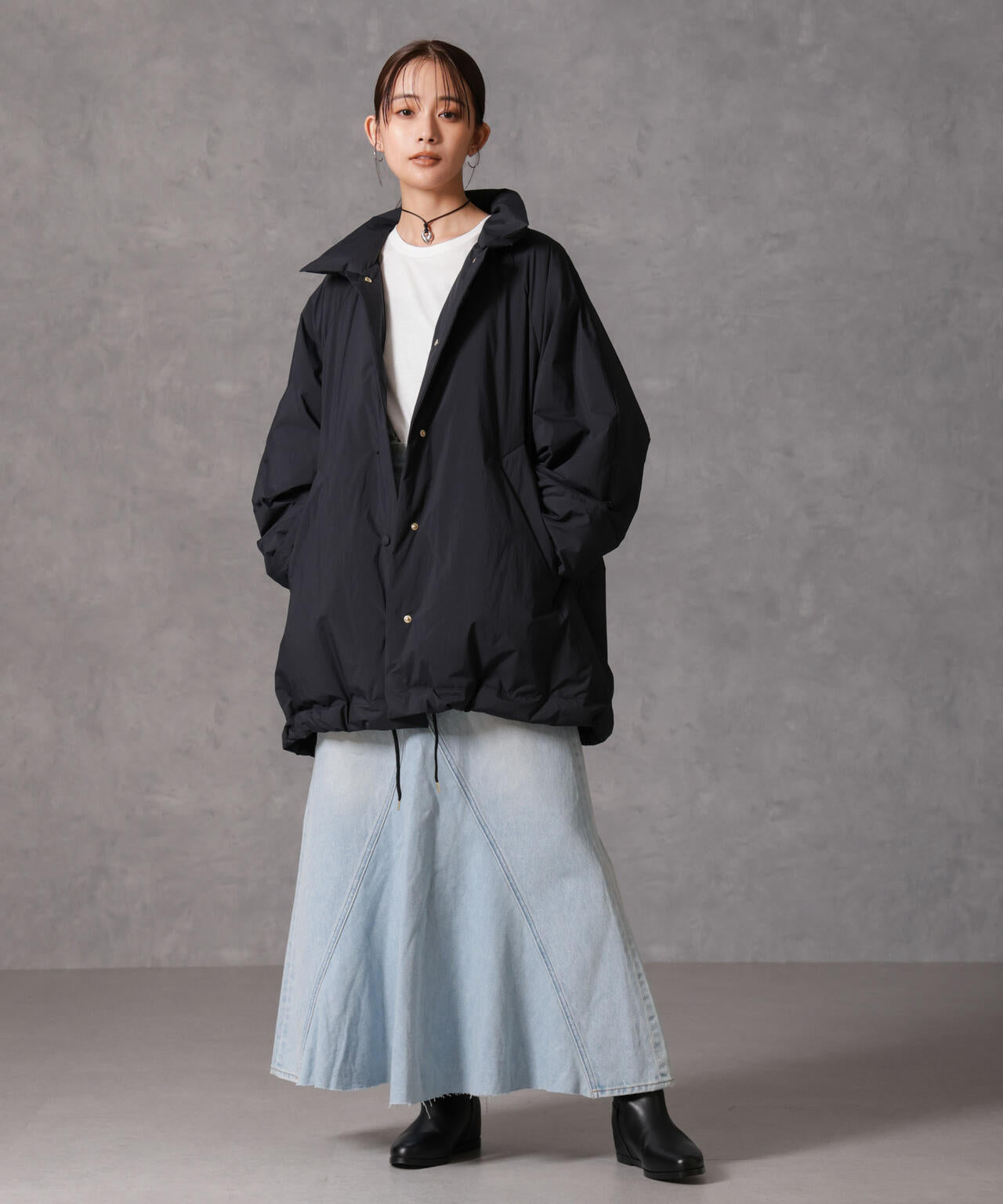 西川ダウン (R)」 ミドル丈 バックタックコート