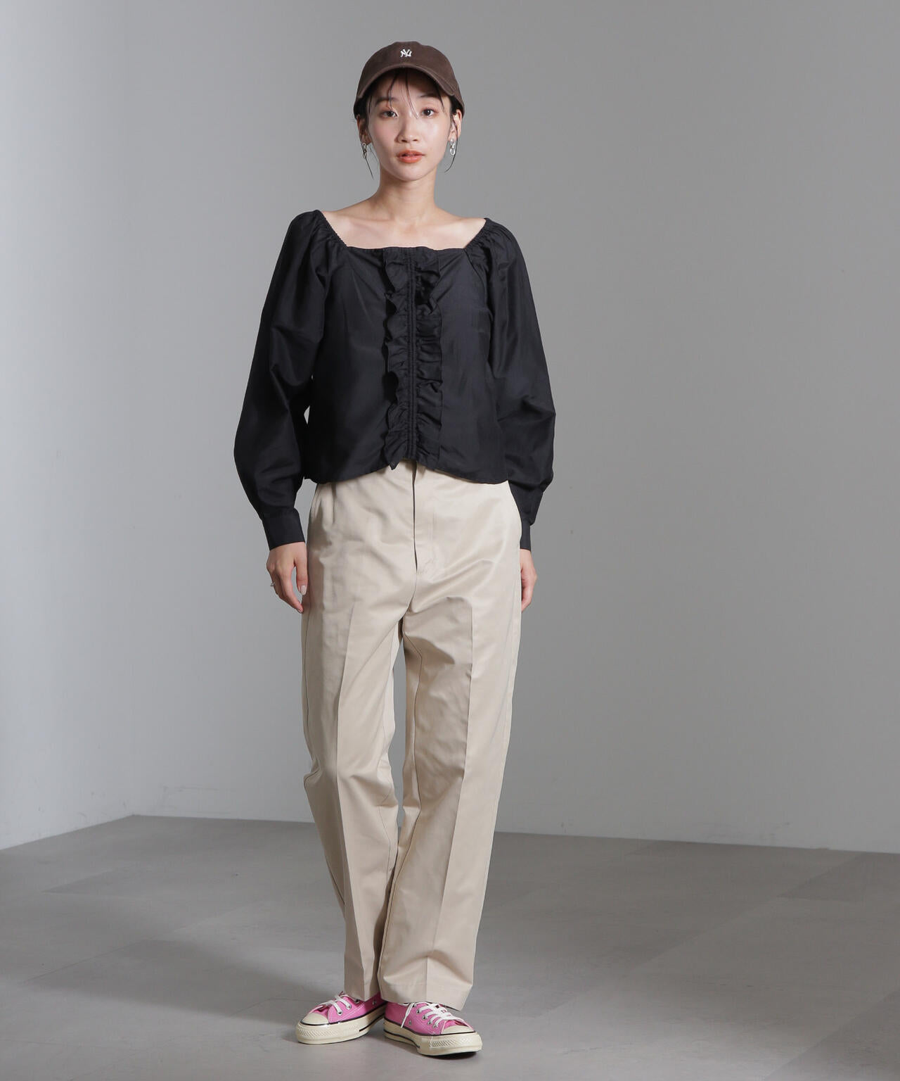 シルク 混 フロント フリル ブラウス