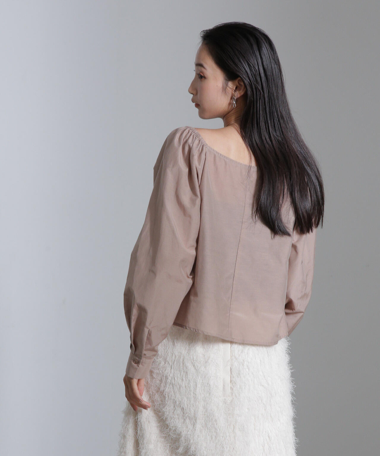シルク 混 フロント フリル ブラウス