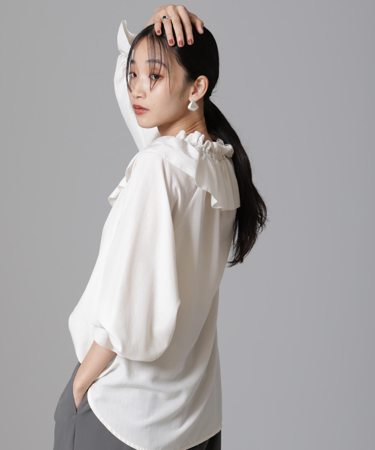 W フリル リボン ブラウス