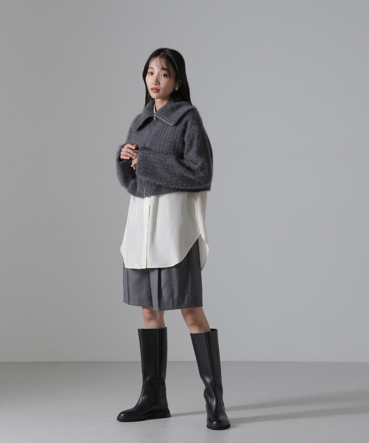 フォックス カシミヤ ショート ジップ カーディガン