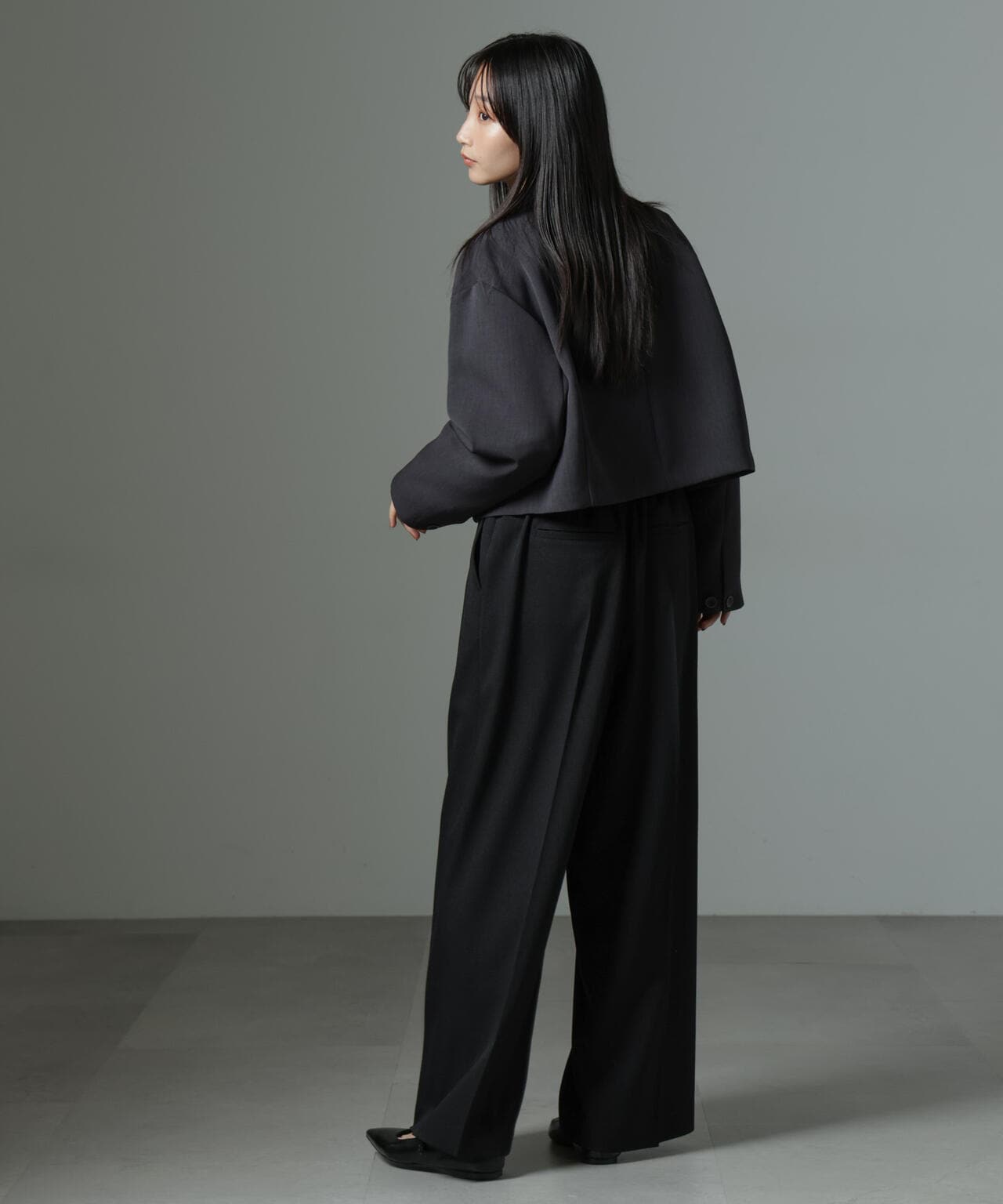 ストレッチ サージ ピンタック イージー ワイドパンツ （ セットアップ