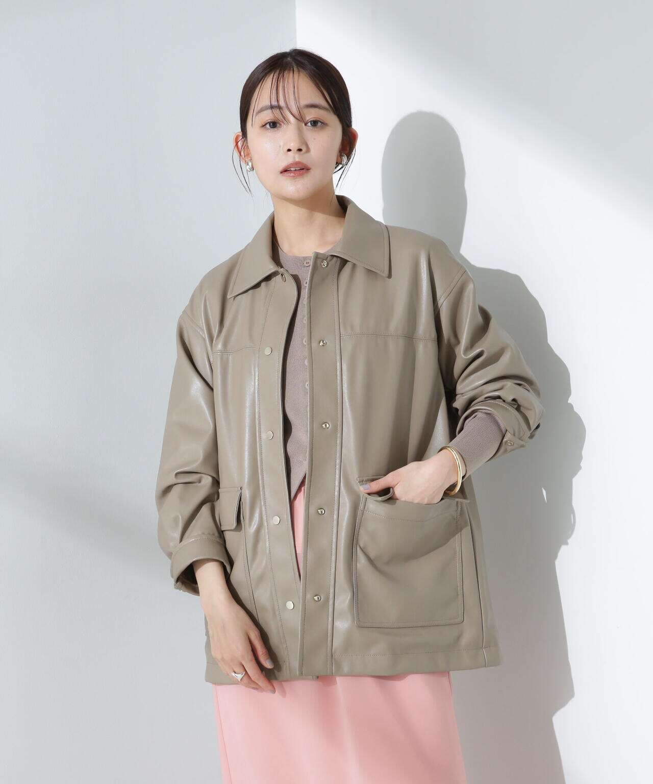 フェイクレザー シャツ ジャケット