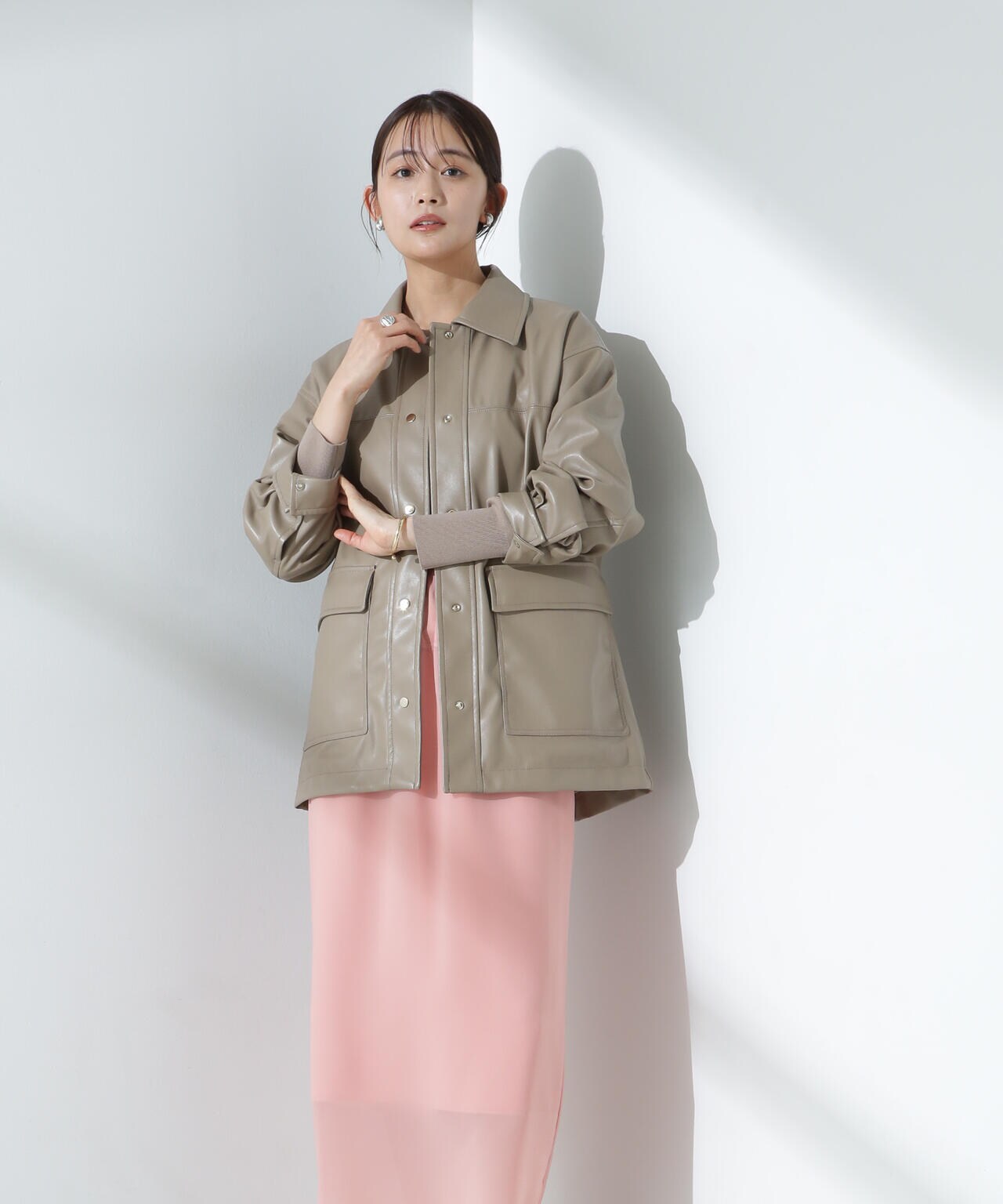 フェイクレザー シャツ ジャケット