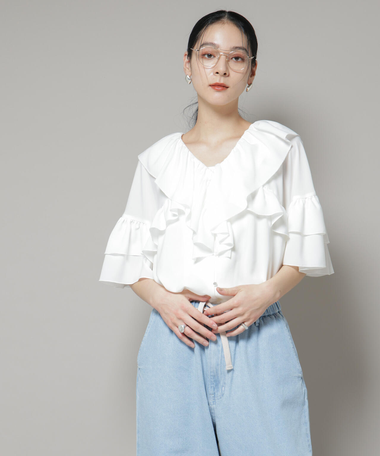 ピコ フリル フレア ブラウス