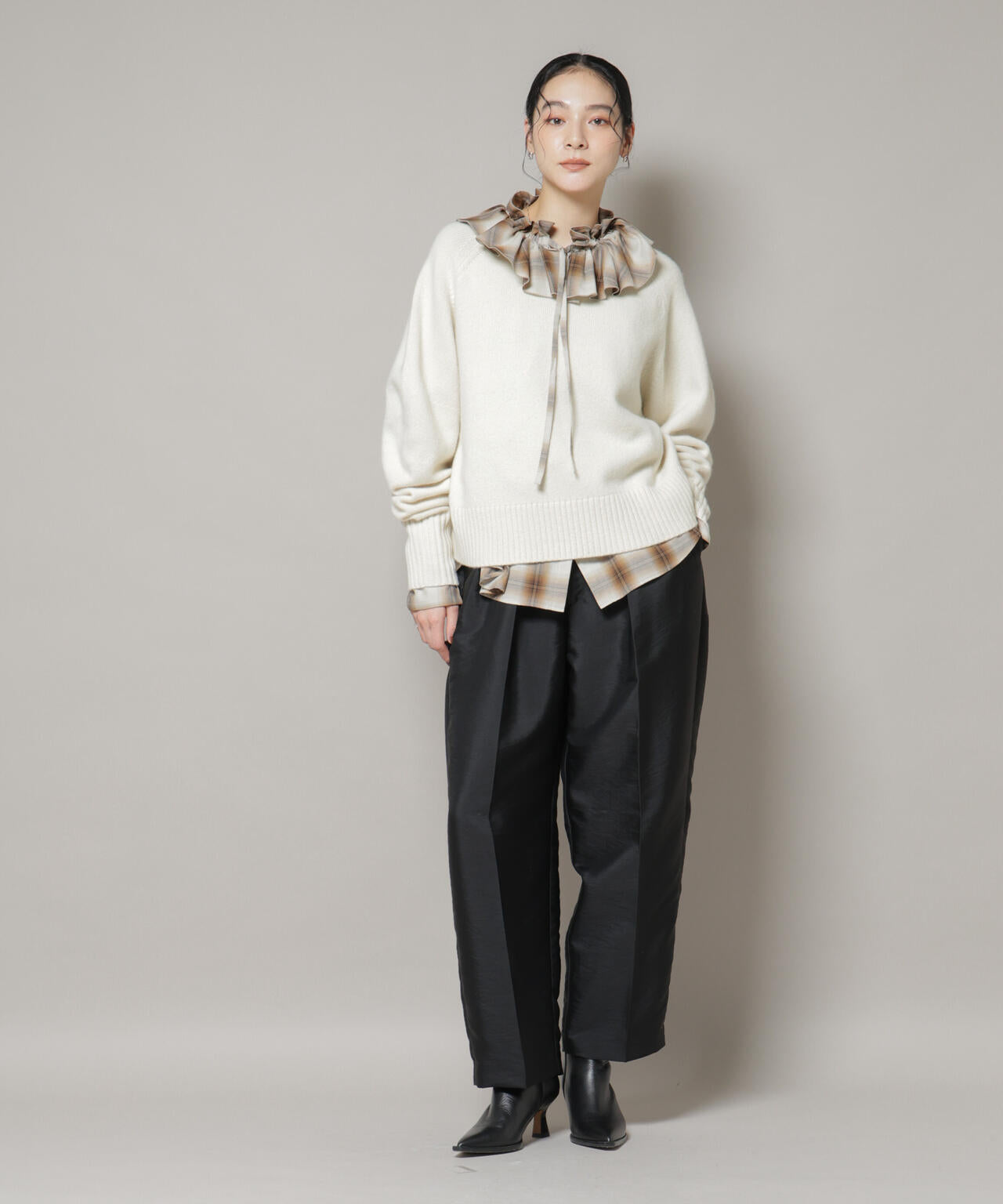 AQUA ウール カシミヤ クルーネック ニット プルオーバー