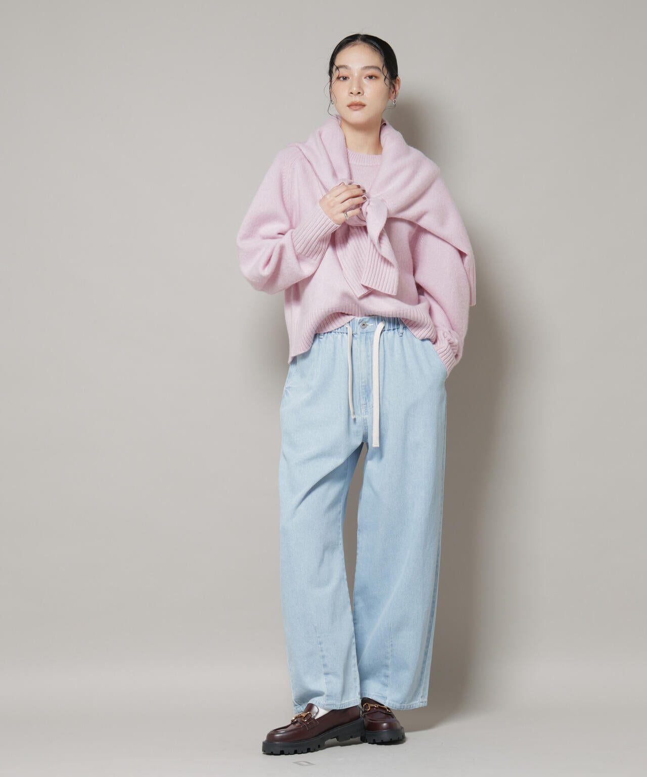 AQUA ウール カシミヤ クルーネック ニット プルオーバー