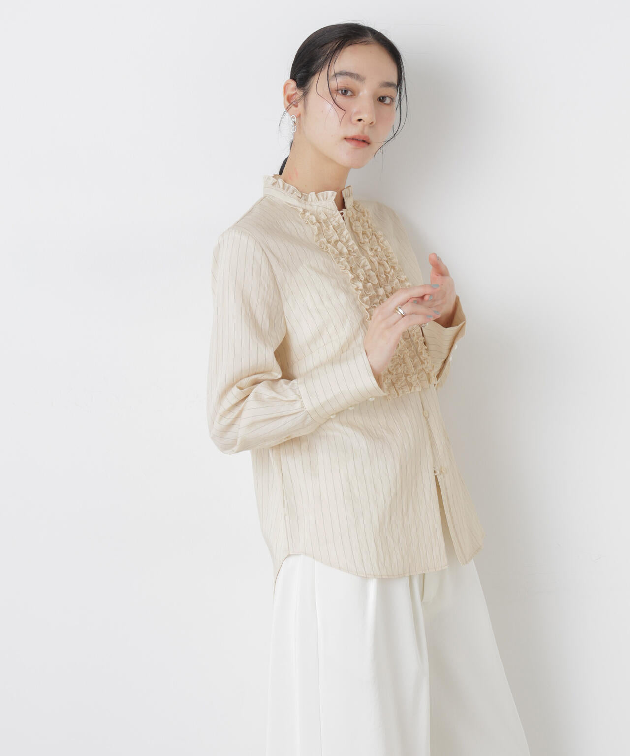 ストライプ フリル ブラウス