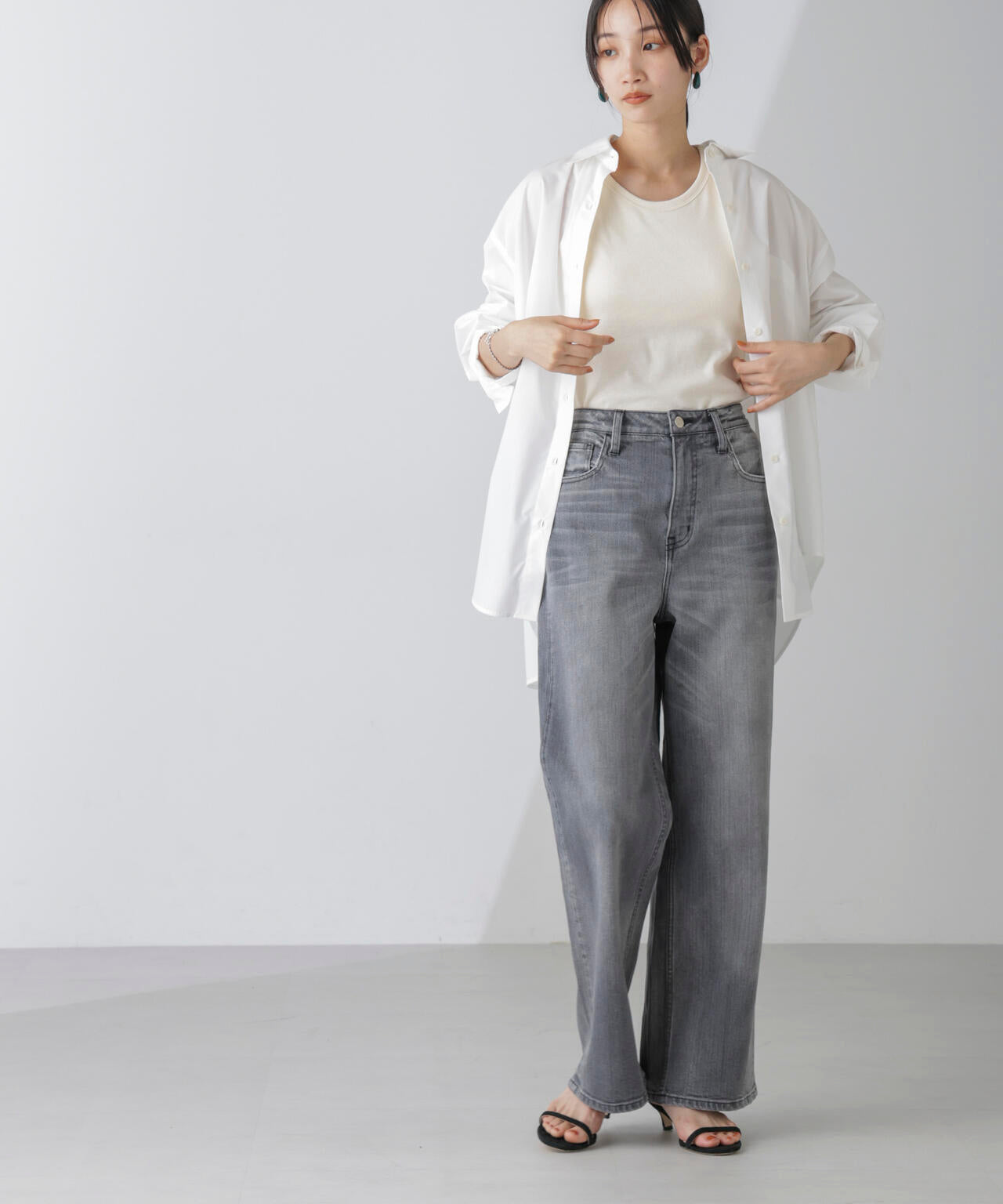 Healthy DENIM / 別注 Pink Pepper ワイド ストレート デニム グレー