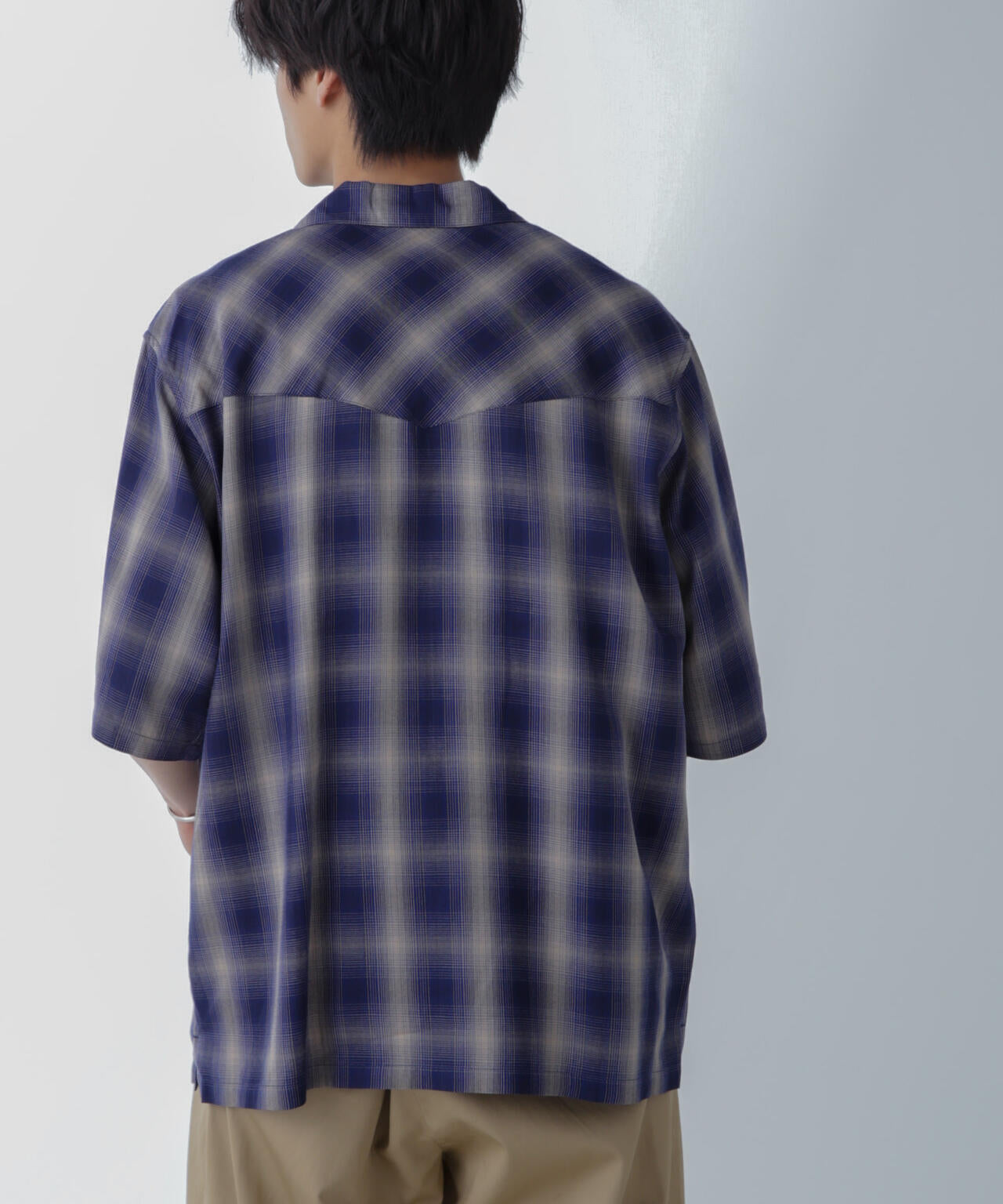 レーヨンオンブレ チェック シャツ 半袖