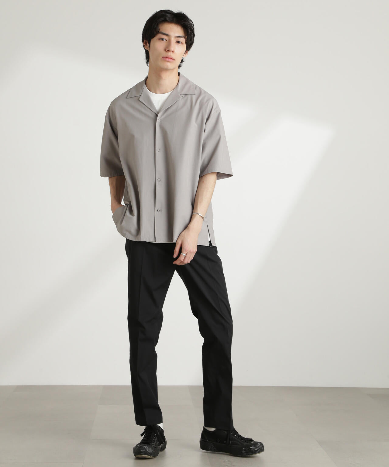 ストレッチワイド オープンカラー シャツ 半袖