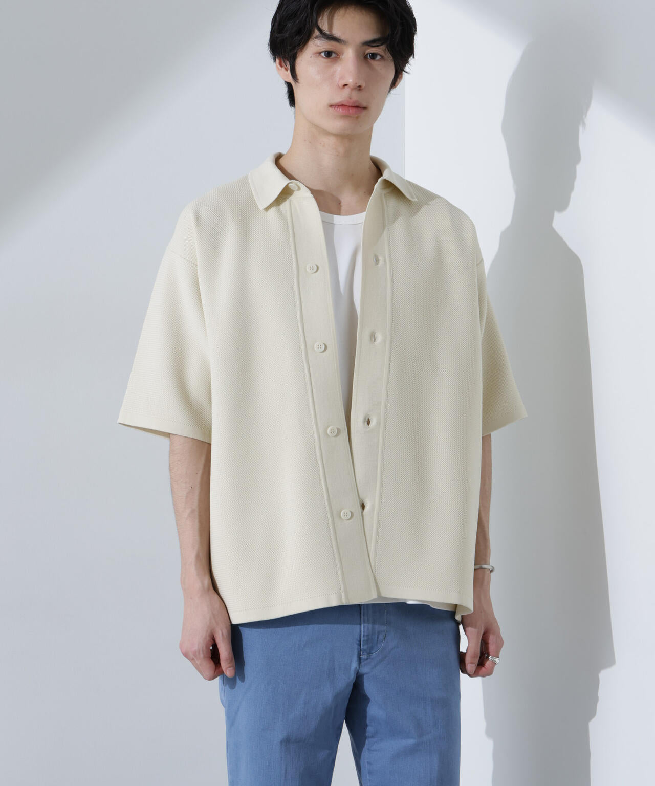 WEB限定/ エアー ニット レギュラーカラー シャツ 半袖