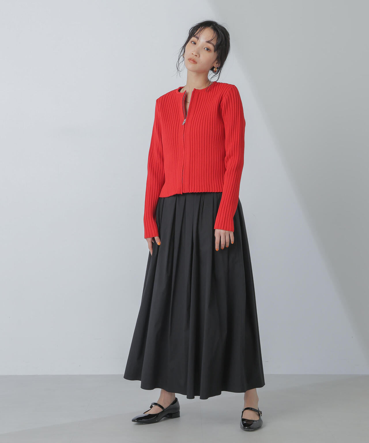 ジップアップ リブ ニット トップス