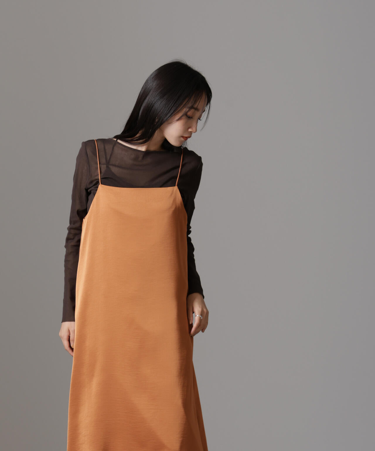 ウェーブ サテン バルーン キャミワンピース