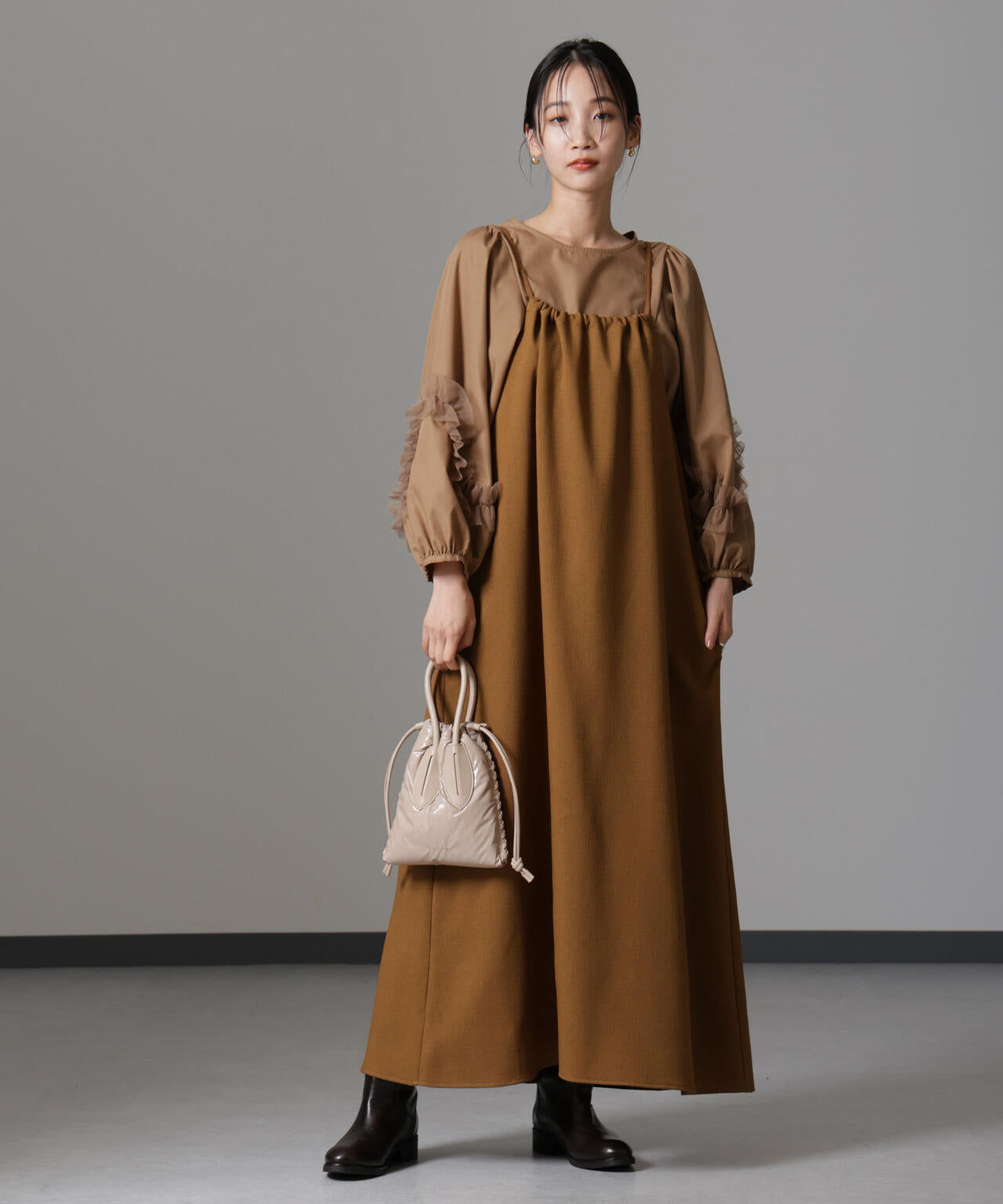 スラブ ツイード バックリボン キャミソールワンピース