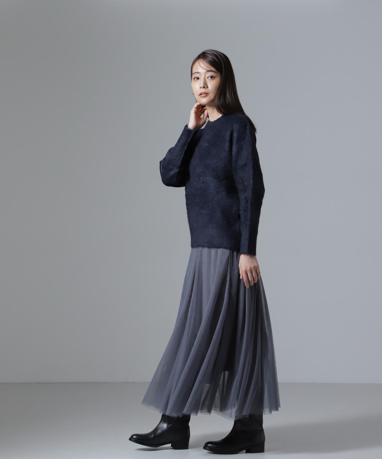 切り替え フレア チュール スカート