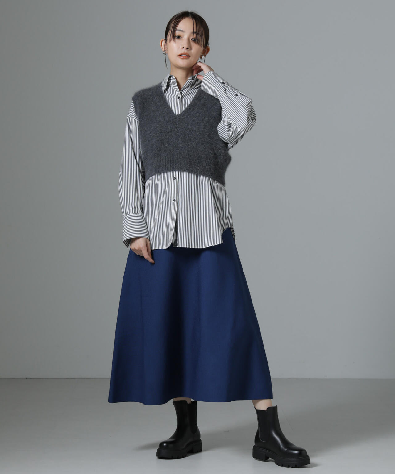 総針 ニット フレア スカート ( セットアップ可 )