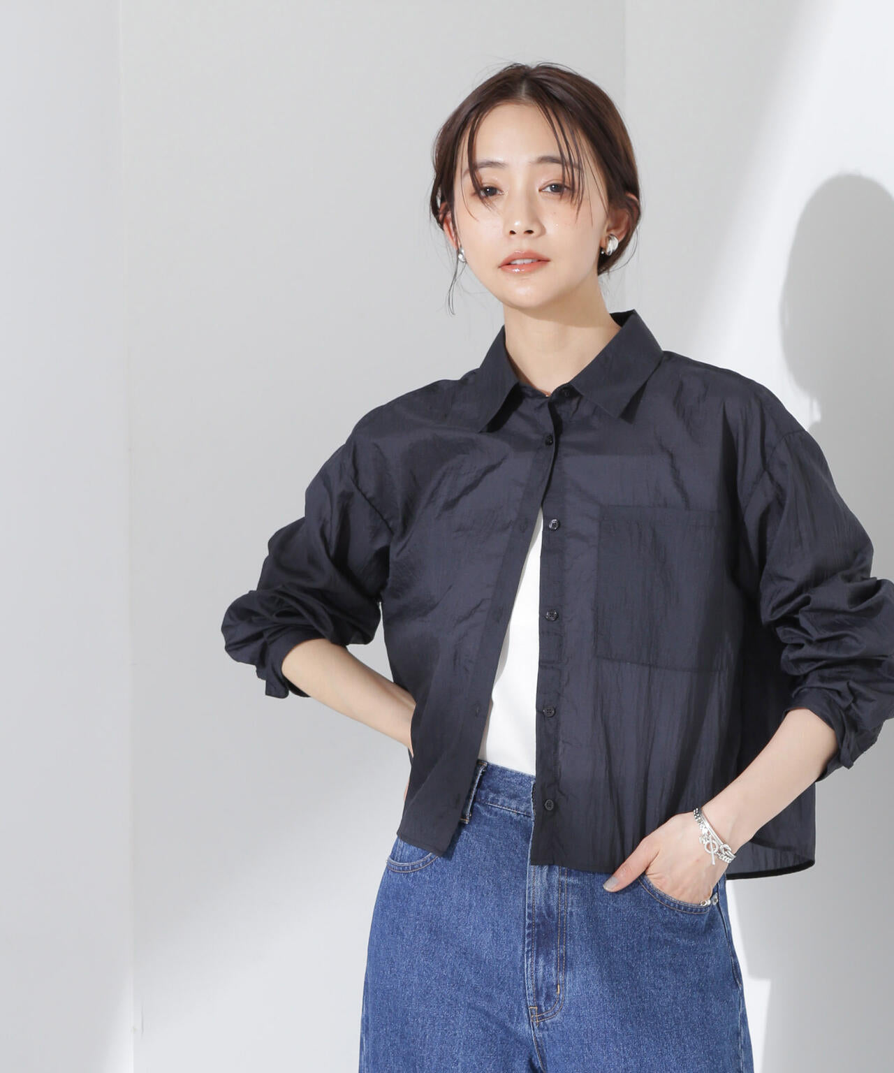 ナイロンタッサー クロップド シャツ（ セットアップ 可）