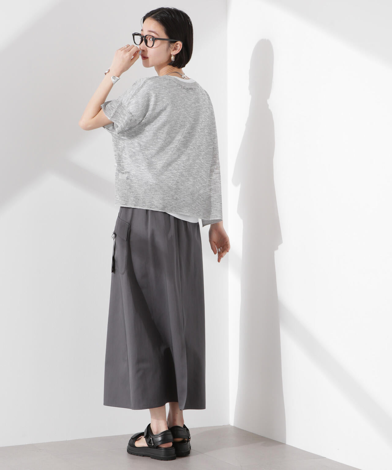 ラメスラブ シアー ワイドニット トップス