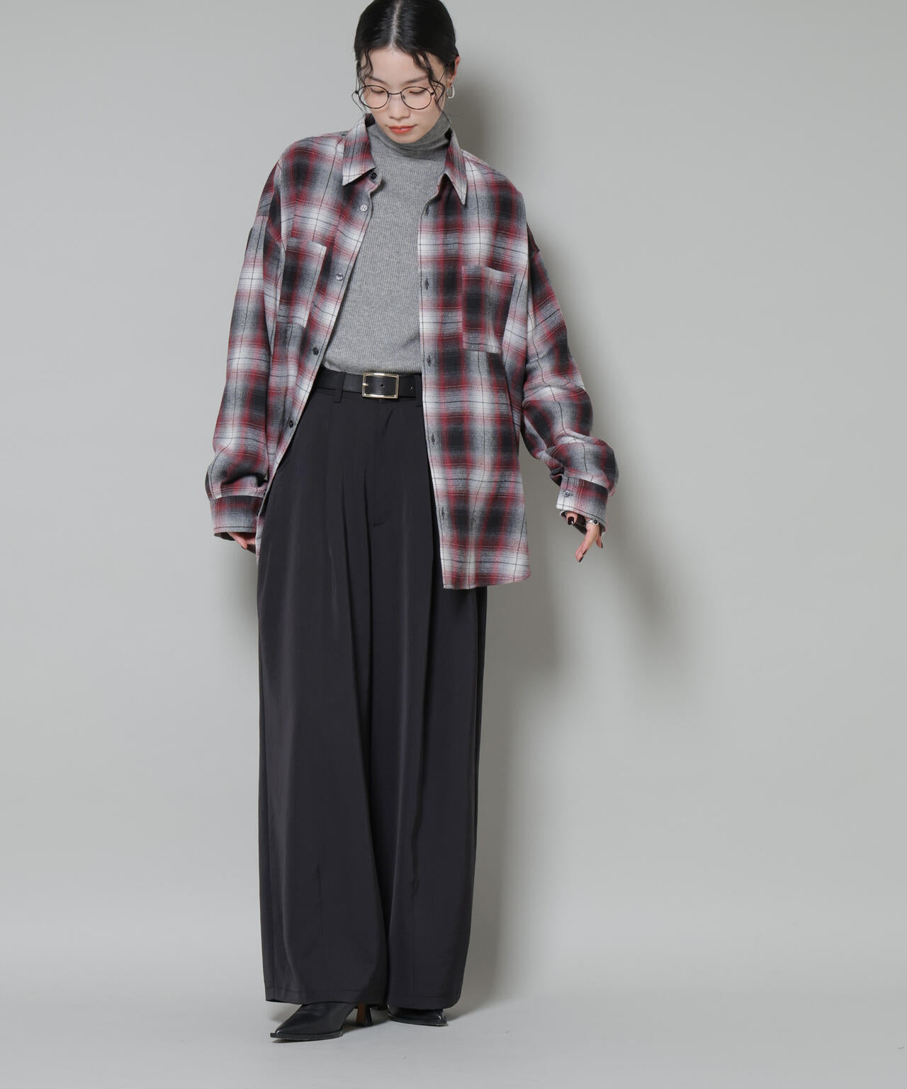 オーバーサイズ チェックシャツ