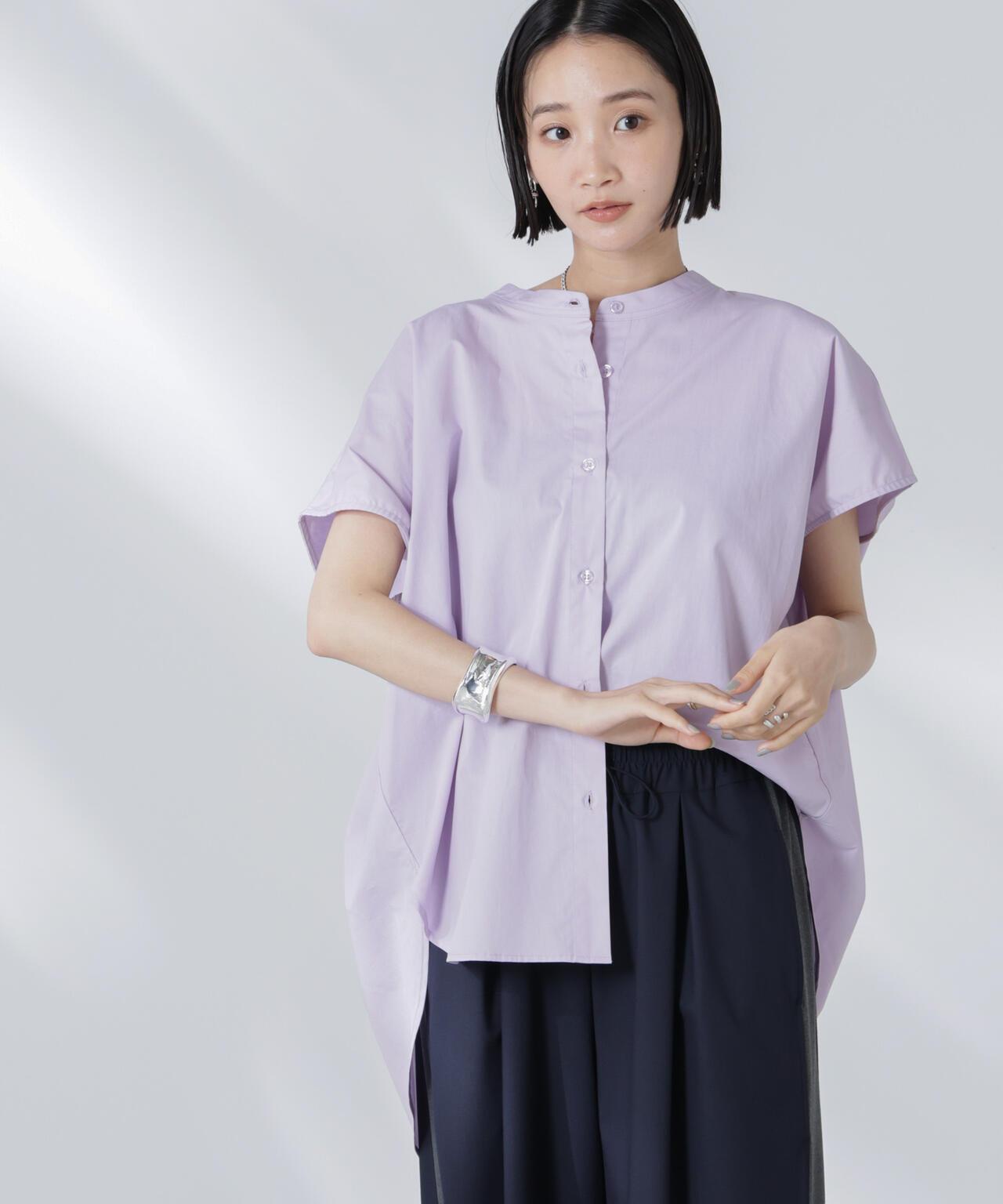 バックギャザー ノースリーブ ブラウス