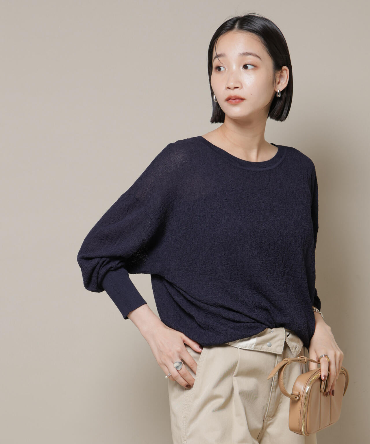 梨地ボートネック ワイドシルエット ニット