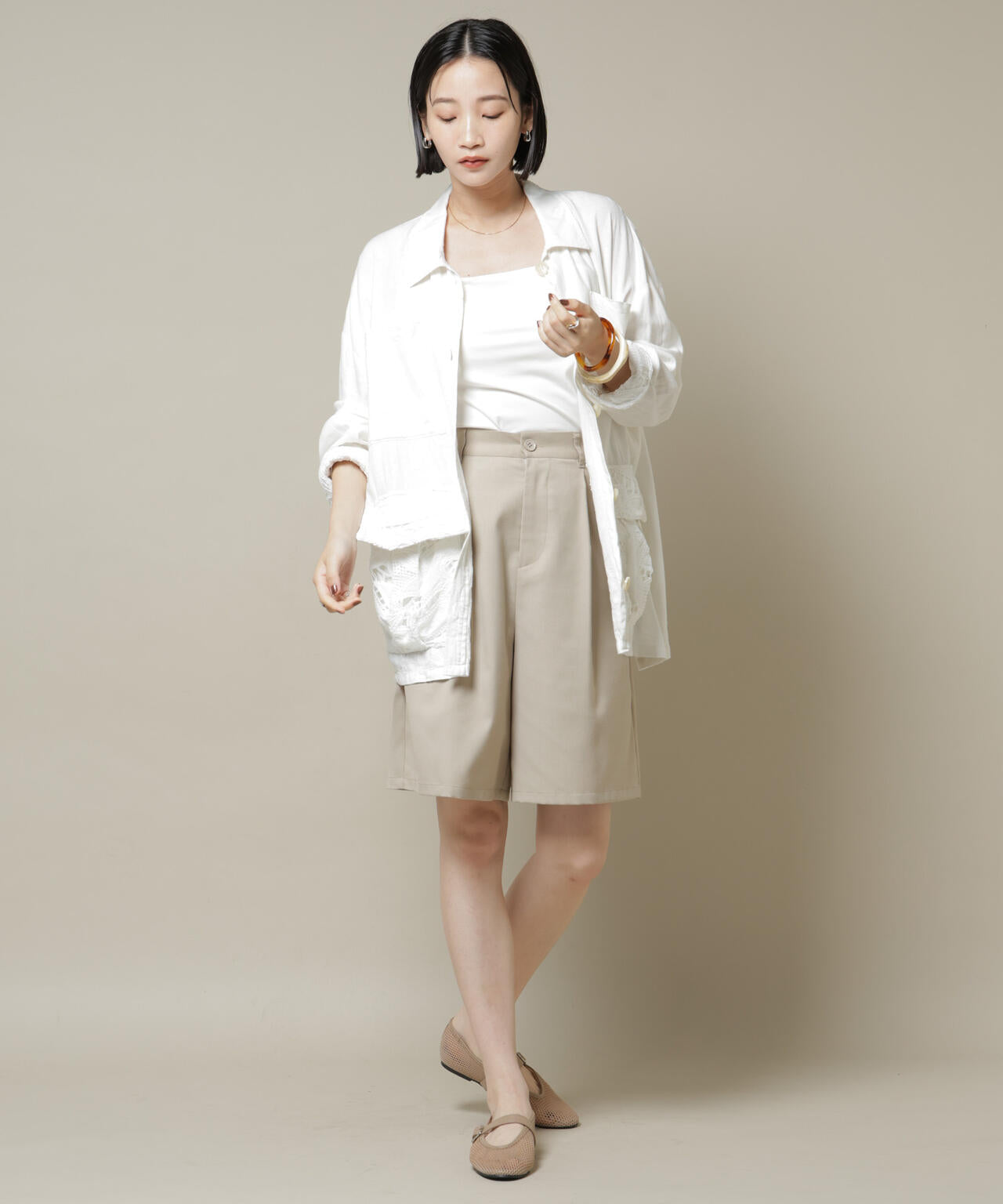 ワンタック ショートパンツ ( セットアップ可 )