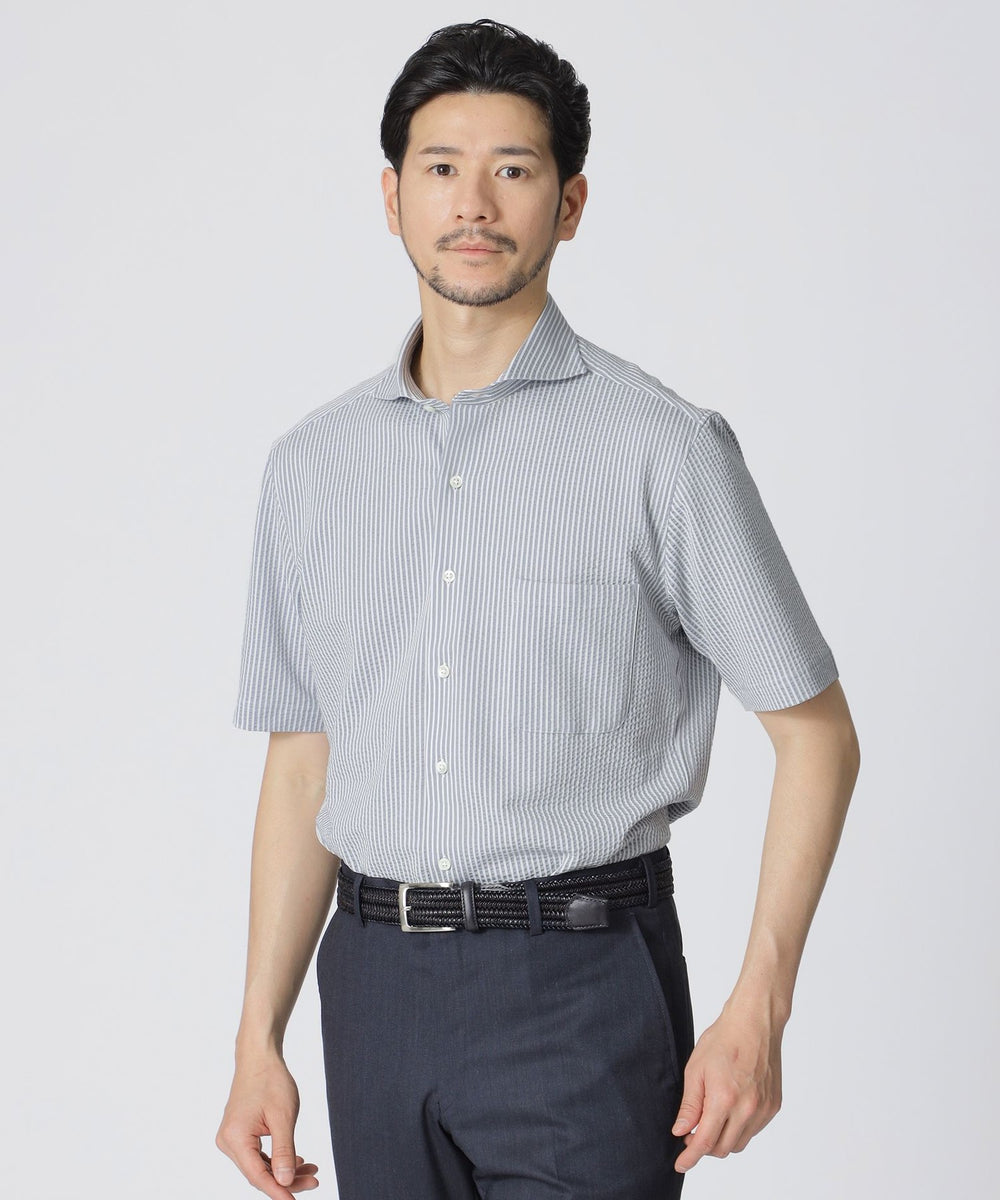 カッタウェイカラーニットシャツ/サマーシャツ(クールビズ/ビジネス