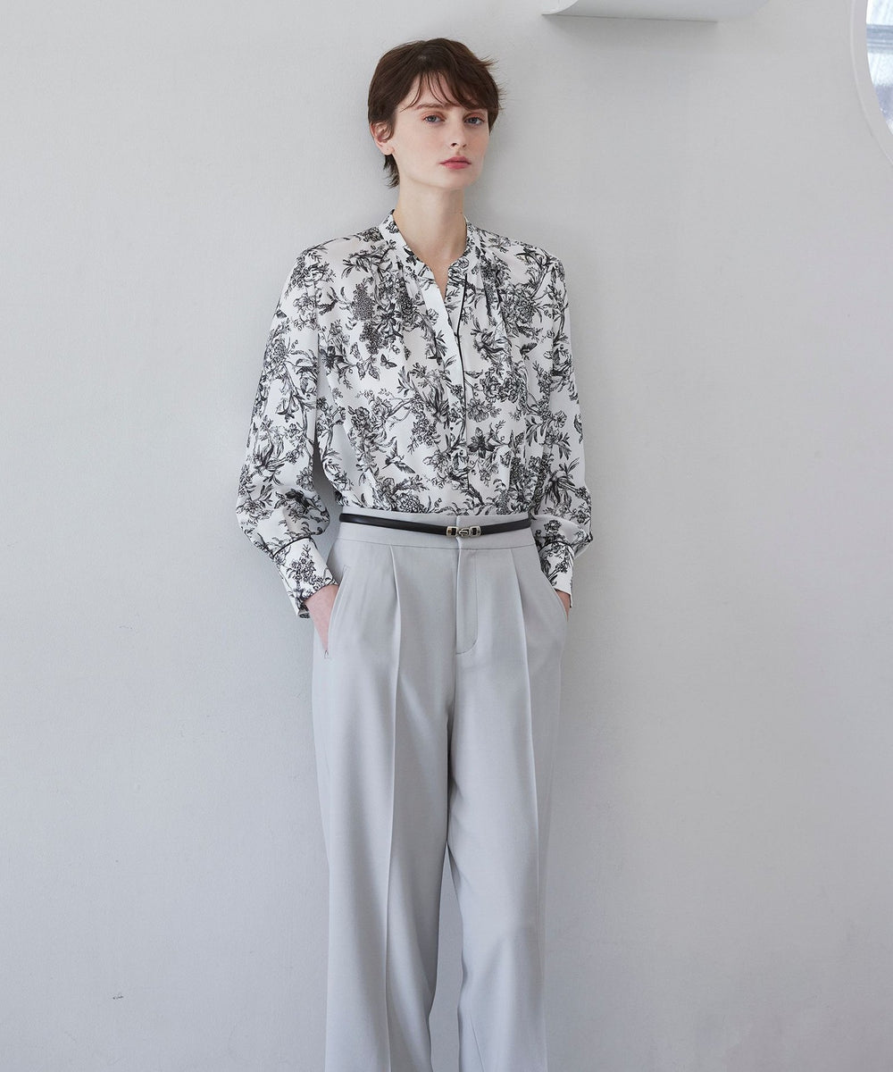 Precious掲載】【ウォッシャブル】ドローイングフラワー ブラウス