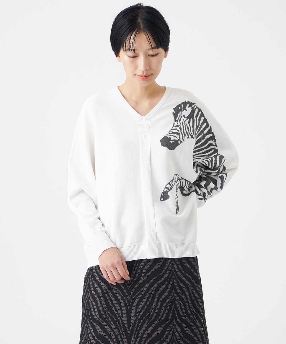 ウォッシャブル】ゼブラインターシャドルマンスリーブニット(トップス