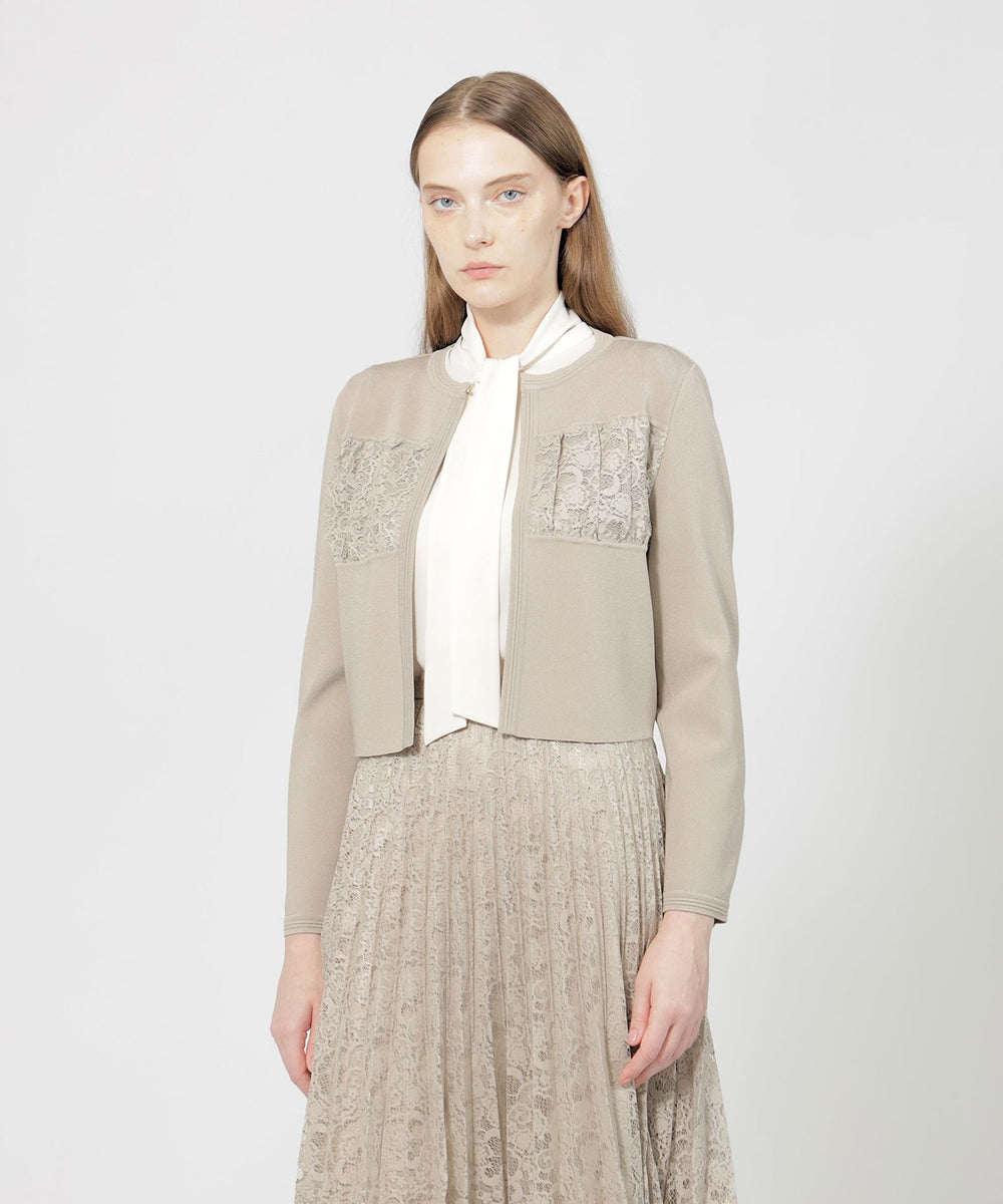 グロッシーレースコンビ ニットカーディガン(トップス)｜EPOCA(エポカ