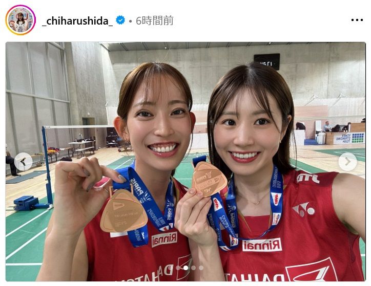 ◇志田千陽、笑顔ショット “有終”銅メダル…松山奈未と【写真複数枚